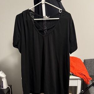 Paper Tee Black Lace-Back V-Neck Top